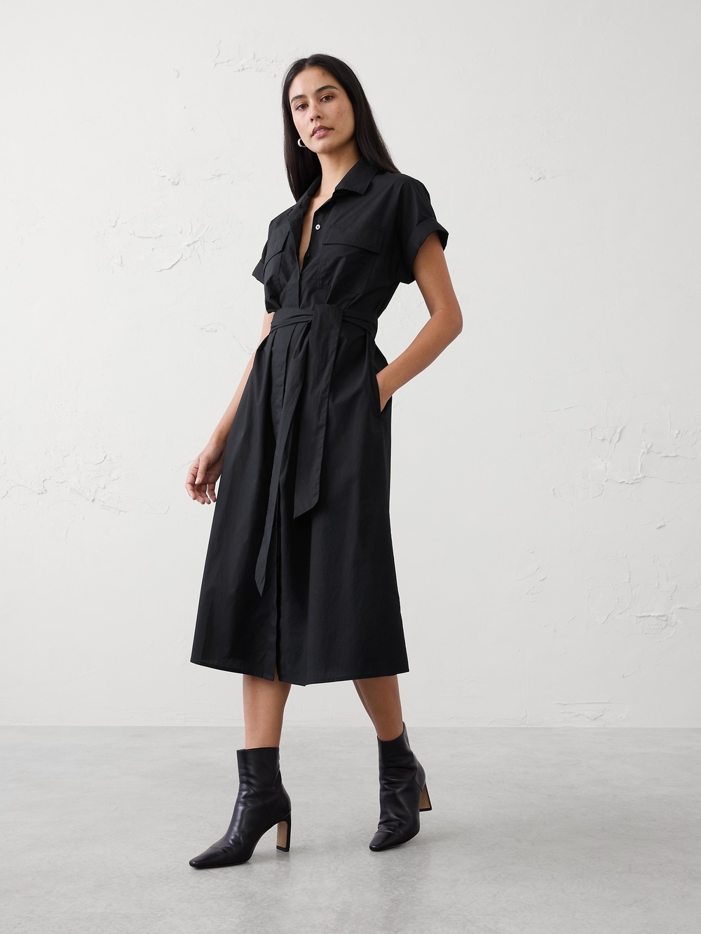 Banana Republic Poplin Cotton Midi Shirt Dress With Tie Waist - Picture 2 of 11